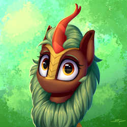 Size: 3000x3000 | Tagged: safe, artist:setharu, character:cinder glow, character:summer flare, species:kirin, episode:sounds of silence, g4, my little pony: friendship is magic, :<, bust, cinderbetes, cute, female, frown, kirinbetes, looking at you, portrait, reflection, solo, wide eyes