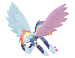 Size: 792x612 | Tagged: safe, artist:vanillaswirl6, character:rainbow dash, species:pony, episode:the cutie re-mark, alternate timeline, alternate universe, amputee, artificial wings, augmented, crystal war timeline, female, mechanical wing, old art, prosthetic limb, prosthetic wing, prosthetics, simple background, solo, spread wings, transparent background, wings