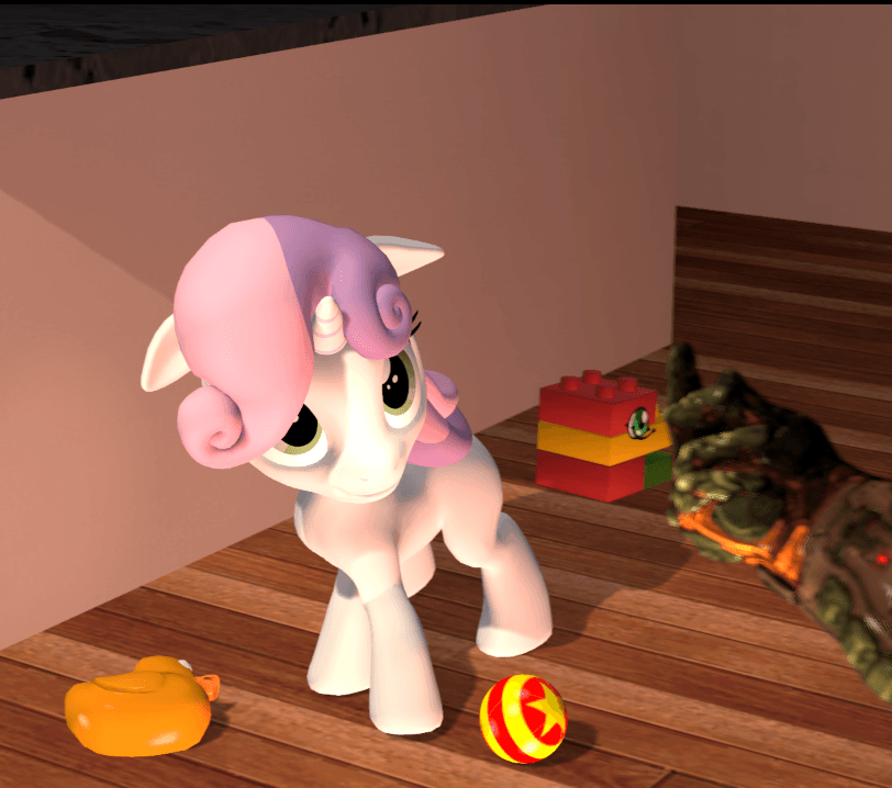 Size: 812x718 | Tagged: safe, artist:fishimira, character:sweetie belle, species:pony, species:unicorn, 3d, animated, ball, behaving like a dog, cute, dawwww, diasweetes, digimon, doom, doom slayer, doomguy, duplo, female, fishimira is trying to kill us, gif, glover, hnnng, pony pet, rubber duck, source filmmaker, thumbs up, toyagumon, weapons-grade cute