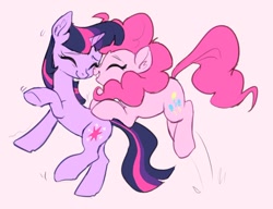 Size: 1176x903 | Tagged: safe, artist:luciferamon, character:pinkie pie, character:twilight sparkle, character:twilight sparkle (unicorn), species:earth pony, species:pony, species:unicorn, ship:twinkie, eyes closed, female, lesbian, mare, shipping, simple background, smiling