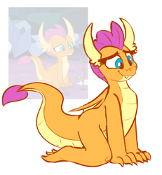 Size: 1071x1157 | Tagged: safe, artist:graphene, character:smolder, species:dragon, episode:uprooted, g4, my little pony: friendship is magic, all fours, cute, dragoness, fangs, female, scene interpretation, screencap reference, smolderbetes, solo