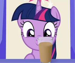 Size: 471x396 | Tagged: safe, artist:forgalorga, edit, edited screencap, editor:stpinkie, screencap, character:twilight sparkle, character:twilight sparkle (alicorn), species:alicorn, species:pony, chocolate, chocolate milk, cropped, cute, excited, female, friendship throne, milk, solo, this will end in spilled milk, twiabetes