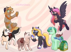 Size: 3300x2400 | Tagged: safe, artist:eifiechan, oc, species:dog, species:earth pony, species:pony, chihuahua, group, husky, mixed breed