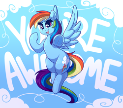 Size: 2969x2600 | Tagged: safe, artist:graphene, character:rainbow dash, species:pegasus, species:pony, awesome, cute, cutie mark, dashabetes, female, high res, looking at you, mare, open mouth, pointing at you, positive message, positive ponies, solo, text, underhoof