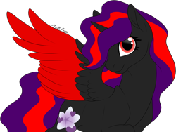 Size: 1037x778 | Tagged: safe, artist:mythpony, oc, oc:deep jasmine, species:alicorn, species:pony, alicorn oc, female, mare, red and black oc, simple background, solo, transparent background, two toned wings, wings