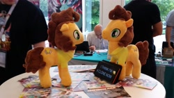 Size: 5312x2988 | Tagged: safe, artist:onlyfactory, character:cheese sandwich, species:earth pony, species:human, species:pony, bootleg, cellphone, clone, convention, cute, diacheeses, duality, galacon, galacon 2019, i think i'm a clone now, irl, irl human, male, parody of a parody, phone, photo, plushie, ponidox, self ponidox, smartphone, song reference, stallion, text, weird al yankovic