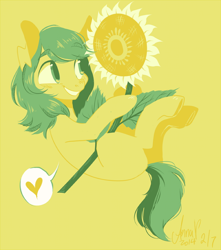Size: 500x565 | Tagged: safe, artist:laceymod, oc, oc:invidia, species:earth pony, species:pony, female, flower, limited palette, mare, solo, sunflower