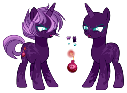 Size: 1725x1263 | Tagged: safe, artist:manella-art, oc, oc:midnight sparkle, parent:tempest shadow, parent:twilight sparkle, parents:tempestlight, species:pony, species:unicorn, bald, female, magical lesbian spawn, mare, offspring, reference sheet, simple background, solo, transparent background