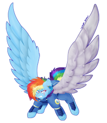 Size: 833x959 | Tagged: safe, artist:vanillaswirl6, character:rainbow dash, species:pony, episode:the cutie re-mark, alternate timeline, alternate universe, amputee, apocalypse dash, artificial wings, augmented, big wings, crystal war timeline, female, mechanical wing, prosthetics, redraw, simple background, solo, spread wings, transparent background, wings