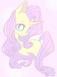 Size: 800x1078 | Tagged: safe, artist:laceymod, character:fluttershy, character:rarity, species:pony, species:unicorn, female, flarity (fusion), fusion, mare, simple background, solo
