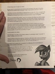 Size: 1536x2048 | Tagged: safe, artist:princessdedpool, artist:setharu, character:derpy hooves, species:pegasus, species:pony, 2019, bronycon, end of bronycon, end of ponies, feels, female, heartwarming, letter, photo, solo, text, thank you, the end is neigh, wholesome, writing