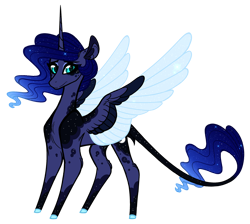 Size: 1500x1344 | Tagged: safe, artist:australian-senior, character:princess luna, species:alicorn, species:pony, alternate universe, colored hooves, colored wings, colored wingtips, ethereal mane, female, galaxy mane, kirindos, leonine tail, mare, simple background, solo, transparent background