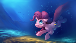 Size: 4038x2271 | Tagged: safe, artist:auroriia, character:pinkie pie, species:earth pony, species:pony, bubble, female, fish, solo, underwater