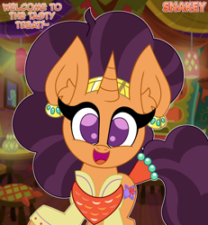 Size: 2400x2600 | Tagged: safe, artist:snakeythingy, character:saffron masala, species:pony, cute, dialogue, greeting, looking at you, saffronbetes, the tasty treat