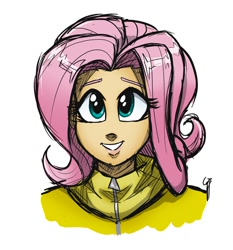 Size: 700x750 | Tagged: safe, artist:glancojusticar, character:fluttershy, bust, female, humanized, portrait, smiling, solo