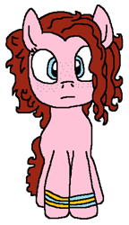 Size: 279x484 | Tagged: safe, artist:logan jones, part of a set, oc, oc:peggy diane, species:pony, alternate universe, bracelet, freckles, ginger, jewelry, looking at you, not pinkie pie