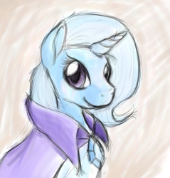 Size: 579x606 | Tagged: safe, artist:enma-darei, character:trixie, species:pony, species:unicorn, bust, cape, clothing, female, mare, sketch, solo, trixie's cape