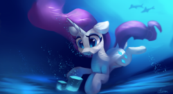 Size: 4427x2431 | Tagged: safe, artist:auroriia, character:rarity, species:pony, species:unicorn, female, holding breath, mare, solo, swimming, underwater