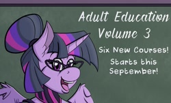 Size: 2111x1277 | Tagged: safe, artist:sketchybug, character:twilight sparkle, character:twilight sparkle (alicorn), species:alicorn, species:anthro, species:pony, series:adult education, chalkboard, classroom, female, glasses, sex education, solo, teacher