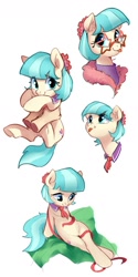 Size: 1202x2399 | Tagged: safe, artist:luciferamon, character:coco pommel, species:earth pony, species:human, species:pony, cocobetes, cute, female, glasses, hand, holding a pony, mare, offscreen character, ribbon, solo focus, tongue out