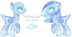 Size: 3099x1611 | Tagged: safe, alternate version, artist:manella-art, oc, oc:raining day, parent:fleetfoot, parent:soarin', species:pegasus, species:pony, multicolored hair, offspring, one hoof raised, short tail, simple background, two toned wings, white background, wings