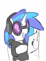 Size: 768x1024 | Tagged: safe, artist:whoop, character:dj pon-3, character:vinyl scratch, headphones, ipad