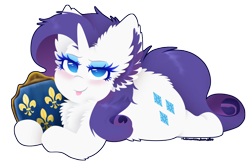 Size: 1010x661 | Tagged: safe, artist:vanillaswirl6, character:rarity, species:pony, species:unicorn, blushing, chest fluff, ear fluff, eu4, europa universalis, europa universalis 4, eye lashes, eyeshadow, female, france, lidded eyes, looking at you, makeup, mare, prone, smiling, sploot, tongue out