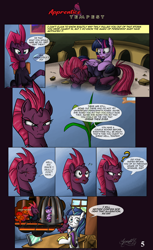 Size: 5364x8740 | Tagged: safe, artist:zsparkonequus, character:shining armor, character:tempest shadow, character:twilight sparkle, character:twilight sparkle (alicorn), species:alicorn, species:pony, species:unicorn, comic:apprentice tempest, broken horn, cage, clothing, comic, dialogue, female, flashback, horn, male, mare, office, open up your eyes, sparking horn, speech bubble, stallion, thought bubble
