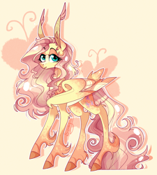Size: 2446x2718 | Tagged: safe, artist:manella-art, character:fluttershy, species:pegasus, species:pony, alternate design, big ears, butterfly eyes, colored hooves, colored wings, curly mane, cute, cutie mark background, ear fluff, female, high res, leg fluff, long ears, mare, pale belly, shyabetes, solo, unshorn fetlocks, wing fluff, wingding eyes, wings