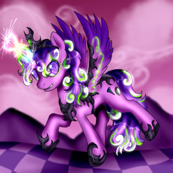 Size: 1000x1000 | Tagged: safe, artist:not-ordinary-pony, derpibooru original, character:screwball, species:alicorn, species:pony, alicornified, chaos, discorded landscape, female, magic, mare, race swap, solo, swirly eyes, xk-class end-of-the-world scenario