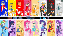 Size: 4548x2623 | Tagged: safe, artist:trungtranhaitrung, character:applejack, character:fluttershy, character:pinkie pie, character:rainbow dash, character:rarity, character:sonic the hedgehog, character:starlight glimmer, character:sunset shimmer, character:twilight sparkle, character:twilight sparkle (alicorn), character:twilight sparkle (scitwi), species:alicorn, species:earth pony, species:eqg human, species:pegasus, species:pony, species:unicorn, g4, my little pony: equestria girls, my little pony:equestria girls, amy rose, cream the rabbit, crossover, equestria girls-ified, geode of empathy, geode of fauna, geode of shielding, geode of sugar bombs, geode of super speed, geode of super strength, geode of telekinesis, humane five, humane six, knuckles the echidna, magical geodes, mane six, miles "tails" prower, rouge the bat, shadow the hedgehog, silver the hedgehog, sonic the hedgehog (series), twolight