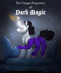 Size: 1719x2048 | Tagged: safe, artist:liefsong, oc, oc only, oc:weiss noir, species:pony, species:unicorn, fanfic:the unique properties of dark magic, crystal, fanfic, fanfic art, fanfic cover, hybrid, lamp, magic, male, solo, stallion, telekinesis