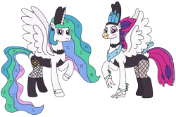 Size: 3185x2112 | Tagged: safe, artist:supahdonarudo, character:princess celestia, character:queen novo, species:alicorn, species:classical hippogriff, species:hippogriff, species:pony, my little pony: the movie (2017), blushing, bow tie, bunnovo, bunny ears, bunny suit, bunnylestia, clothing, cuffs (clothes), fishnets, raised hoof, simple background, transparent background
