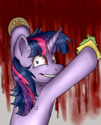 Size: 729x903 | Tagged: safe, artist:not-ordinary-pony, derpibooru original, character:twilight sparkle, species:pony, female, food, ketchup, misleading thumbnail, not blood, not what it looks like, sauce, solo, twilight snapple