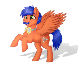 Size: 2728x2383 | Tagged: safe, artist:starshade, oc, oc only, oc:griffin, species:pegasus, species:pony, commission, cute, cutie mark, facial hair, goggles, male, moustache, rearing, simple background, smiling, solo, stallion, white background, ych result, your character here