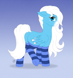 Size: 4017x4266 | Tagged: safe, artist:starshade, oc, oc only, oc:icy heart, species:pegasus, species:pony, clothing, cute, cutie mark, female, full body, gradient background, mare, smiling, socks, striped socks