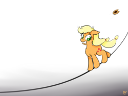 Size: 2000x1500 | Tagged: safe, artist:yakoshi, character:applejack, species:pony, newbie artist training grounds, clothing, female, gradient background, hat, nervous, solo, sweat, tightrope