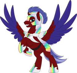 Size: 1715x1619 | Tagged: safe, artist:mythpony, oc, oc:solar flare, species:pegasus, species:pony, armor, male, rearing, simple background, solo, spread wings, stallion, transparent background, two toned wings, wings