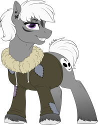 Size: 1196x1529 | Tagged: safe, artist:mythpony, oc, oc only, oc:moon wolf, species:earth pony, species:pony, bomber jacket, clothing, female, jacket, mare, simple background, solo, transparent background
