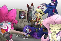 Size: 2100x1400 | Tagged: safe, artist:geraritydevillefort, character:applejack, character:fluttershy, character:pinkie pie, character:rainbow dash, character:rarity, character:twilight sparkle, species:human, my little pony:equestria girls, abbé faria, card, clothing, crossover, danglajacks, draw the squad, edmond dantes, eyes closed, funny, meme, microphone, mondego, monopoly, monsparkle, musical, open mouth, rainbow dantes, rarifort, shycedes, sunglasses, the count of monte cristo, the count of monte rainbow, villefort, wat