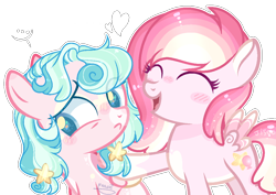 Size: 1044x740 | Tagged: safe, artist:jisootheartist, artist:manella-art, artist:n0va-bases, base used, oc, oc:bubble pie, oc:sugar star, parent:pinkie pie, parent:princess skystar, parents:skypie, species:pegasus, species:pony, ..., collaboration, female, filly, heart, hybrid, interspecies offspring, magical lesbian spawn, multicolored hair, offspring, simple background, stars, transparent background