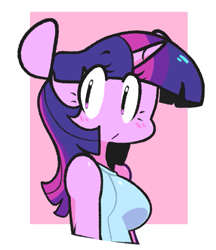Size: 619x717 | Tagged: safe, artist:sourspot, character:twilight sparkle, species:anthro, breasts, bust, busty twilight sparkle, cute, female, looking at you, no nose, simple background, solo, twiabetes