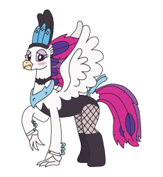 Size: 1806x1964 | Tagged: safe, artist:supahdonarudo, derpibooru original, edit, character:queen novo, species:classical hippogriff, species:hippogriff, my little pony: the movie (2017), blushing, bow tie, bunnovo, bunny ears, bunny suit, clothing, cuffs (clothes), fishnets, simple background, transparent background