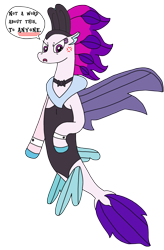 Size: 1925x2935 | Tagged: safe, artist:supahdonarudo, character:queen novo, species:seapony (g4), my little pony: the movie (2017), angry, bow tie, bunnovo, bunny ears, bunny suit, clothing, cross-popping veins, cuffs (clothes), dialogue, female, milf, simple background, speech bubble, talking to viewer, transparent background, tsundere