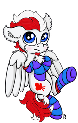 Size: 715x1118 | Tagged: safe, artist:dawn-designs-art, oc, oc only, oc:lucky knight, species:pegasus, species:pony, blushing, cheek fluff, chest fluff, clothing, cute, ear fluff, simple background, socks, solo, striped socks, transparent background