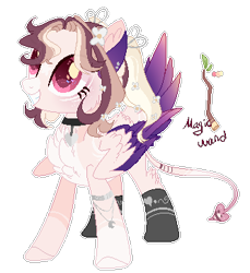 Size: 332x362 | Tagged: safe, artist:manella-art, oc, oc:vernia nix amore, species:pegasus, species:pony, chest fluff, collar, ear fluff, female, flower, flower in hair, mare, multicolored hair, tail feathers