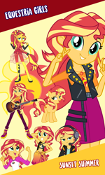 Size: 960x1600 | Tagged: safe, artist:famousmari5, artist:keronianniroro, artist:sugar-loop, artist:twilirity, artist:whalepornoz, character:sunset shimmer, species:pony, species:unicorn, episode:game stream, episode:let it rain, equestria girls:forgotten friendship, equestria girls:legend of everfree, g4, my little pony: equestria girls, my little pony:equestria girls, spoiler:eqg series (season 2), bikini, camp everfree outfits, camper, clothing, cute, cutie mark, female, geode of empathy, guitar, headphones, looking at you, magical geodes, mare, musical instrument, open mouth, pants, ponied up, shoes, shorts, skirt, super ponied up, swimsuit, vector, wallpaper