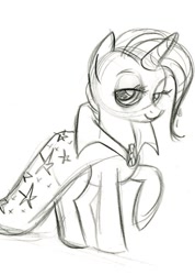 Size: 639x897 | Tagged: safe, artist:lauren faust, character:trixie, species:pony, species:unicorn, black and white, female, grayscale, lidded eyes, mare, monochrome, pitch bible, show bible, smiling, solo