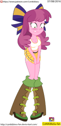 Size: 1665x3421 | Tagged: safe, artist:conikiblasu-fan, character:cheerilee, episode:the cart before the ponies, g4, my little pony: friendship is magic, my little pony:equestria girls, boots, breasts, cheerileeder, cheerleader, cleavage, cutie mark on human, embarrassed, female, schrödinger's pantsu, shoes, simple background, solo, transparent background
