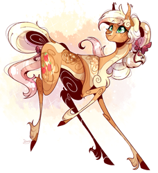 Size: 1095x1200 | Tagged: safe, artist:manella-art, character:applejack, species:earth pony, species:pony, bow, chest fluff, cutie mark, ear fluff, female, hair bow, mare, pale belly, skinny, smiling, solo, unshorn fetlocks